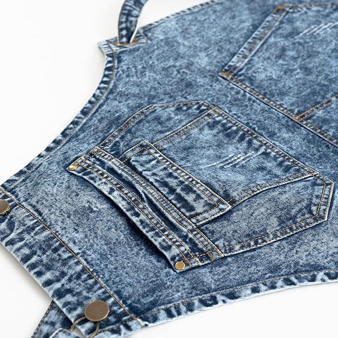 Jeanerlor - Cotton Denim Apron with Pockets for Men - Jean Apron for Hairstylis Cross Straps & Adjustable L to XXL (Denim Blue)