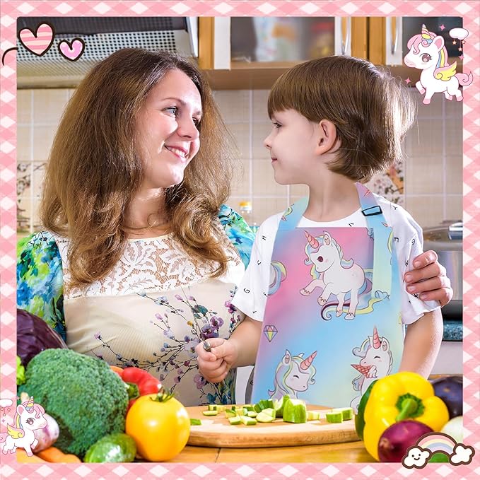 2 Pack Kids Apron, Cute Cooking Aprons, Waterproof Art Apron with Pockets, Toddler Painting Artist Apron Adjustable