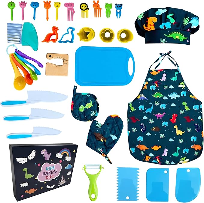 Kids Cooking and Baking Chef Set, Apron Chef Hat Accessories Complete Cooking Set, Dress Up Pretend Play Career Role Play Costume Toys Thanksgiving for Boys Girls