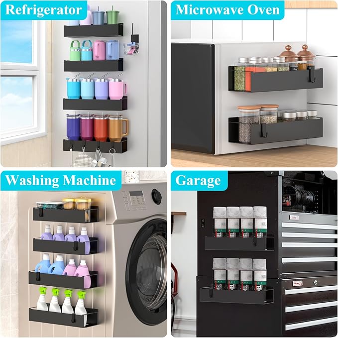 HuggieGems Metal Magnetic Water Bottle Holder for Refrigerator, Cup Holder Organizer for Stanley and Tumbler for Kitchen, 4 Pack, Jet Black