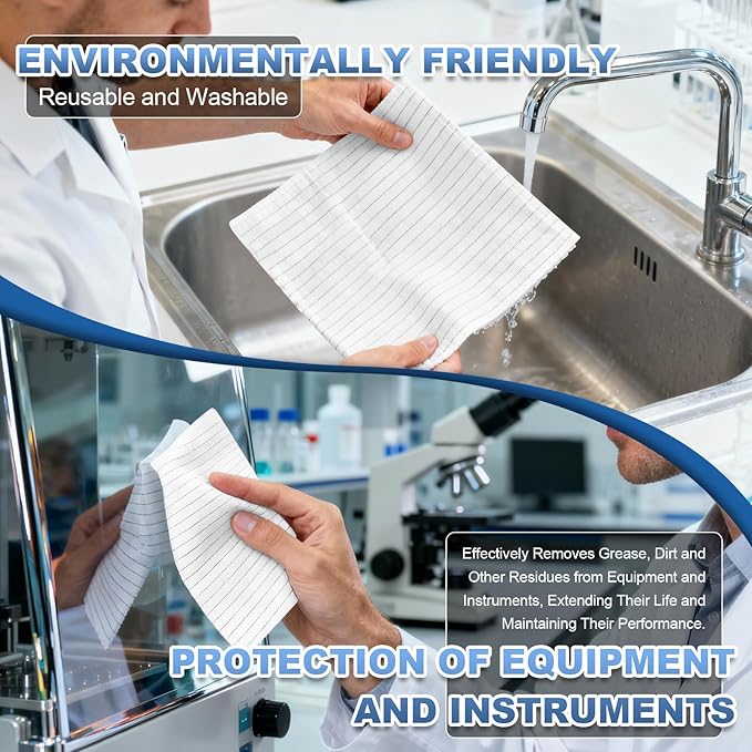 Anti-Static Microfiber Wipes 9"x9"(50 Pcs,Class 100, 200GSM) Lint Free Cloths Reusable Special ESD protection design is suitable for protecting sensitive electronic components and tools