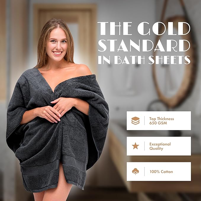 White Classic Luxury Soft Bath Sheets Set - 650 GSM Cotton Luxury Bath Towels Extra Large 35x70 | Highly Absorbent and Quick Dry | Hotel Quality Extra Large Towels Oversized, Black, 2 Pack