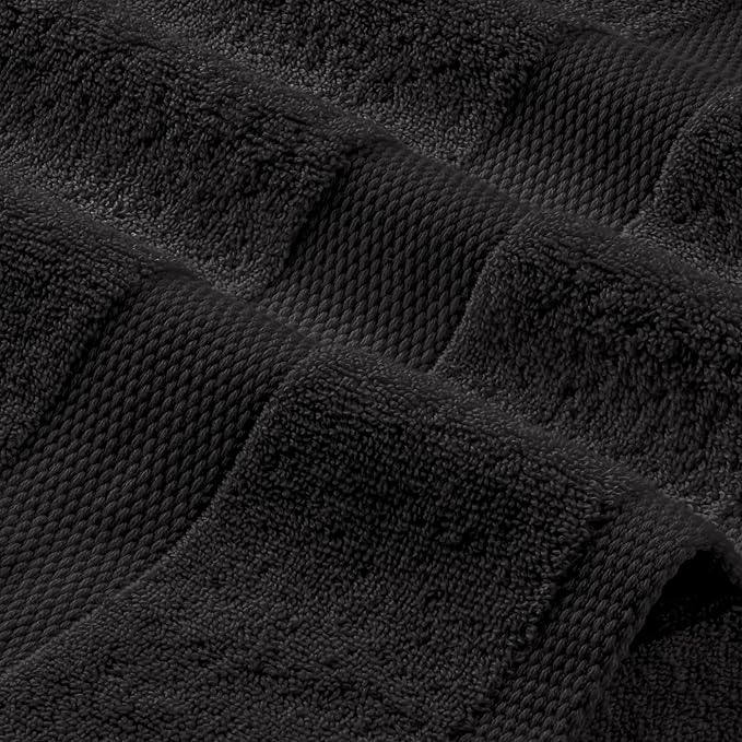 White Classic Black Washcloths Set for Body and Face Towel, Cotton Wash Cloths Bulk 12 Pack, Spa Fingertip Wash Clothes 12x12 Inch, Soft Absorbent Gym Towels