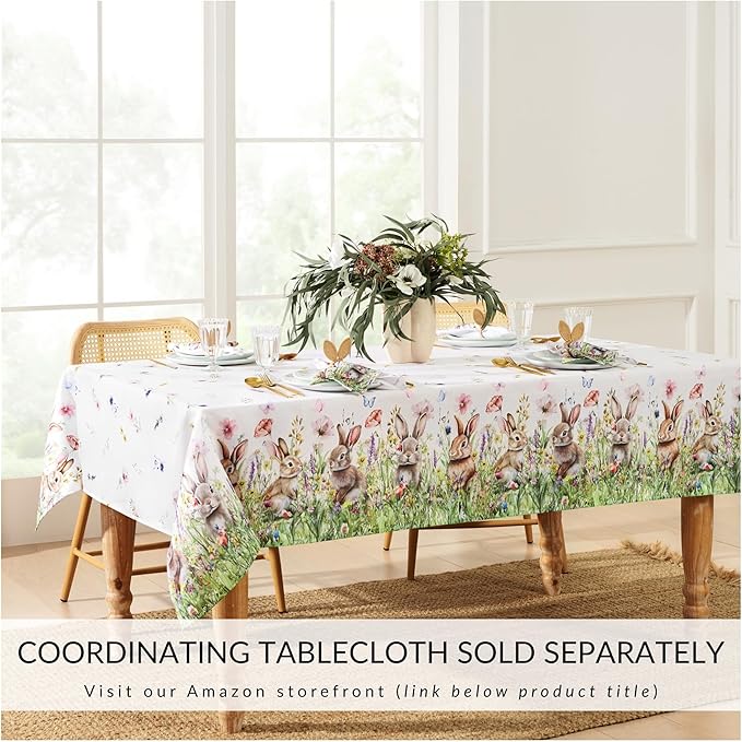 Elrene Home Fashions Bunny Blossom Spring Cloth Dinner Easter Napkins, Set of 4