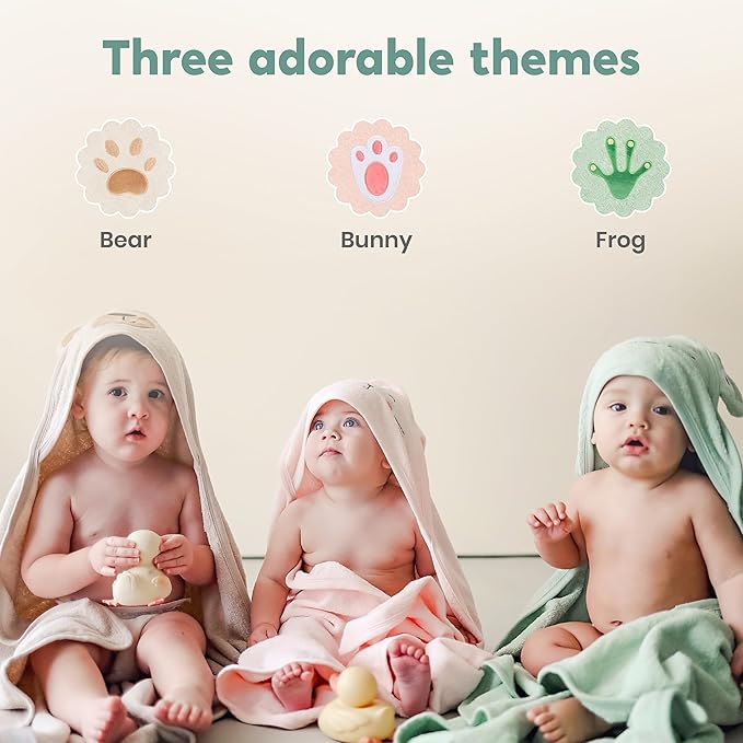 CuddleBug Premium Hooded Baby Bath Towel & Washcloth Set (Bear) - 100% Cotton Terrycloth Hooded Baby Towels for Newborn & Toddler - Super-Soft & Absorbent, Newborn Essentials (33" x 33") - Honey Beige