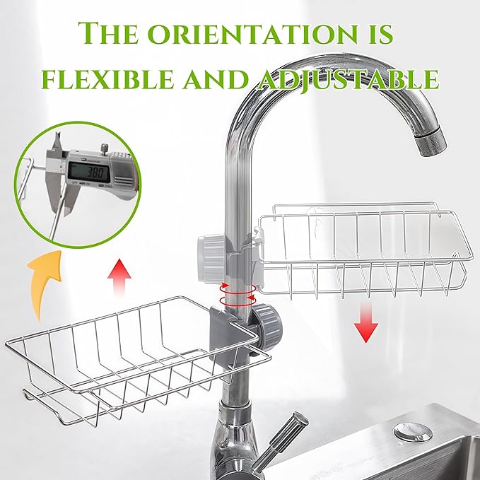 Sponge Holder for Kitchen Sink, Silver Stainless Steel Sink Organizer, Drying Rack for Sponges and Bottles
