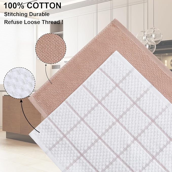 12 Pack Kitchen Towels and Dishcloths Set, 100% Cotton Soft and Absorbent Kitchen Towels 16 x 25 inche & 13 x 13inche Dishcloths