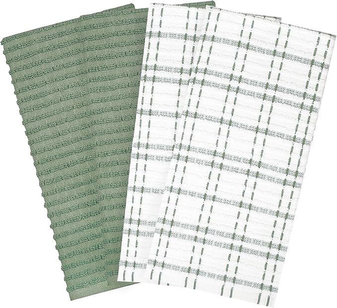 Ritz Royale Collection 100% Combed Terry Cotton, Highly Absorbent, Oversized, Kitchen Towel Set, 28" x 18", 4-Pack, Solid and Coordinate, Juniper