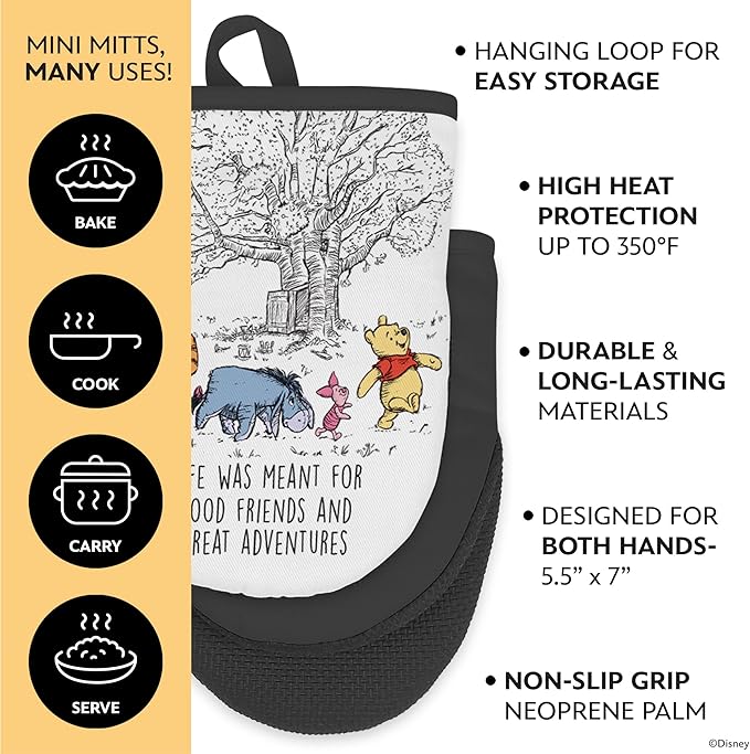 Best Brands Disney Apron & Oven Mitts Set – 3 Piece Bundle with 1 Cotton Kitchen Apron for Cooking & 2 Heat Resistant Pot Holders