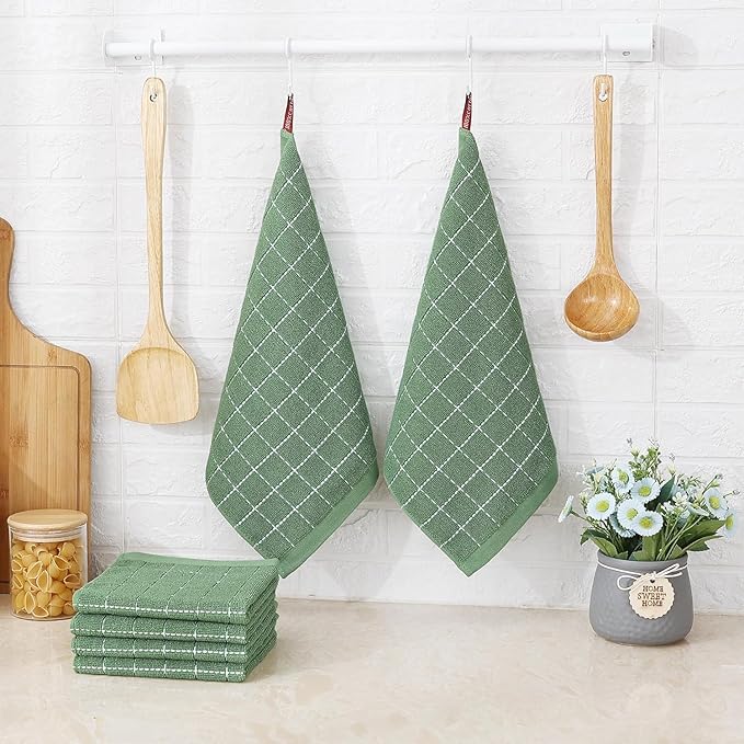 Homaxy 100% Cotton Terry Kitchen Dish Cloths, Ultra Soft and Absorbent Dish Towels for Kitchen, Suitable for Drying and Washing Dishes, 4 Pack, 12 x 12 Inches, Grass Green