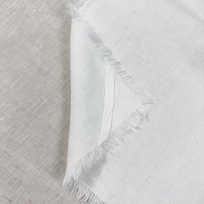 100% Pure Linen Kitchen Towel Set, Includes 2 Towels, 20" x 27", Handcrafted with Hanging Loop and Fringe Design (White)