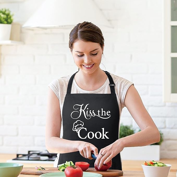 Xornis 100% Cotton Funny Apron with 2 Pockets for Men Women BBQ Grilling Adjustable Bib Black Aprons Gifts Cooking Kitchen