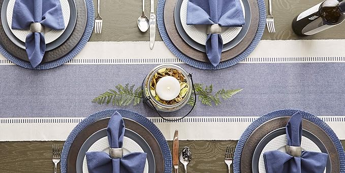 DII Dobby Stripe Woven Table Runner, 13x72-inch, French Blue