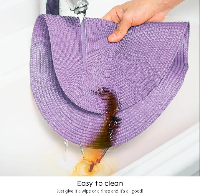 AHHFSMEI Placemats Set of 6 for Dining Table Washable Woven Non-Slip 18x12 inches Placemat Heat-Resistant Durable Table Mats for Dining Table Easy to Clean(Lavender Purple)
