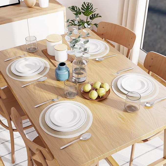 Encasa XO Dining Placemats Set of 4 | Cotton Round Table Mat - 13 in Diameter | Beige & Off White | Handmade Rib Style Chargers for Dinner Plates