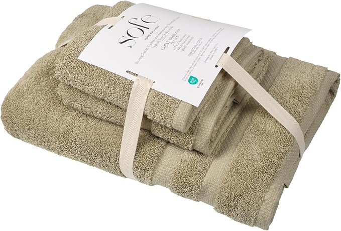 SOFE H&L | Olea Luxury Turkish Cotton Bath Towels Set of 3 : 1 Bath Towel, 1 Hand Towel, 1 Wash Cloths, Green |Thick, Premium, Soft, Durable, Absorbent - Hotel Quality Towel Sets for Bathroom