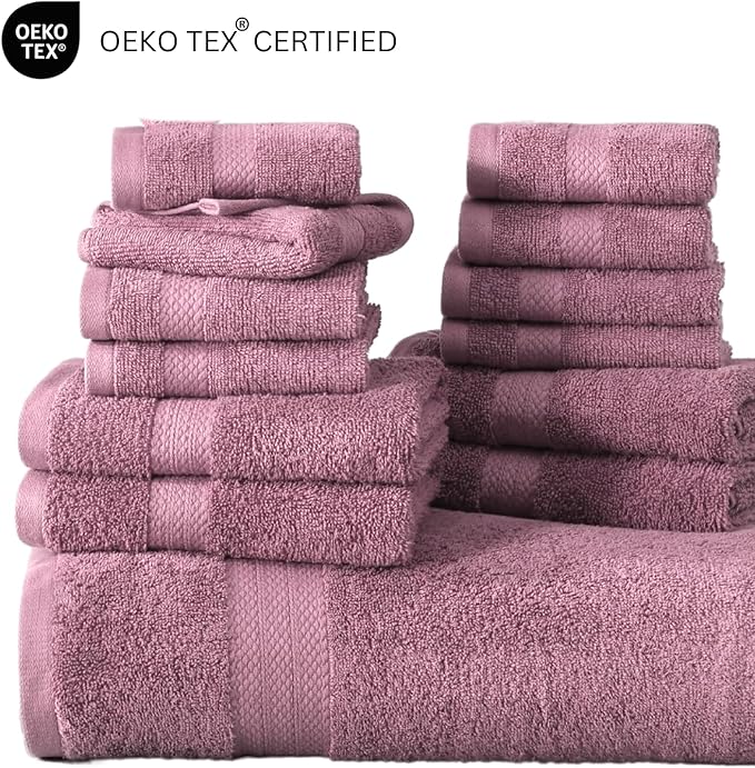 LANE LINEN 100% Cotton Turkish Towels for Bathroom - 6 Piece - Softer & Highly Absorbent - 2 Bath, 2 Wash cloths, 2 Hand Towels - Complete Family Set, Hotel Quality & Gentle on Skin - Wistful Mauve