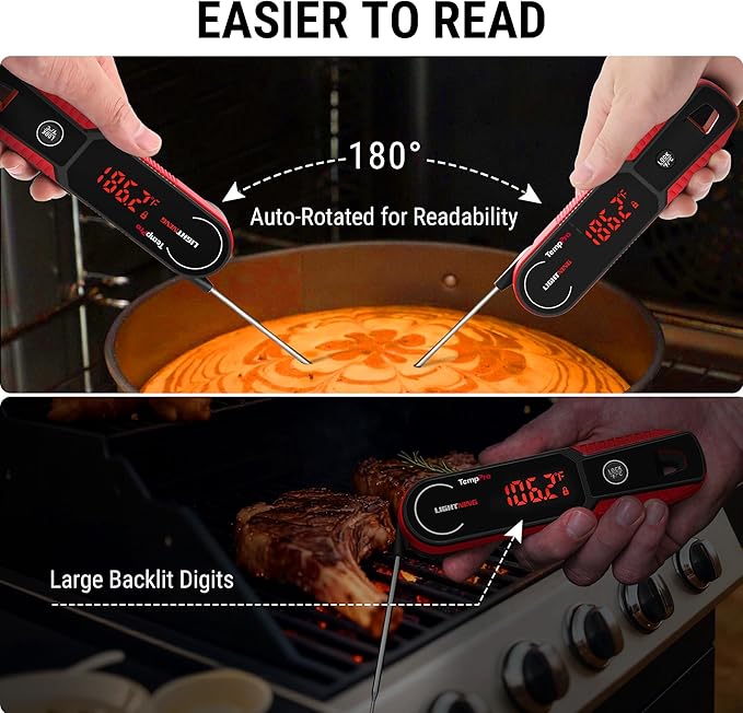 TempPro Lightning 0.5-Sec Instant Read Meat Thermometer, Kitchen Food Thermometer with 180° Rotating Display, IP67 Waterproof Cooking Thermometer for Deep Fry Smoker BBQ Grill (Previously ThermoPro)