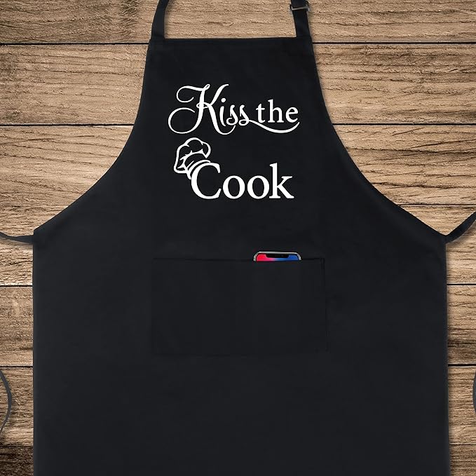 Xornis 100% Cotton Funny Apron with 2 Pockets for Men Women BBQ Grilling Adjustable Bib Black Aprons Gifts Cooking Kitchen