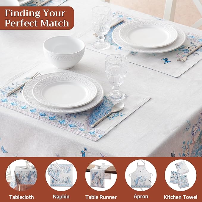 Maison d' Hermine Placemat 100% Combed Cotton Premium Cloth Placemats 13"x19" Washable Place Mats, Home, Kitchen, Dining, Cocktail Parties & Camping - Peacock Utopia (Set of 4)