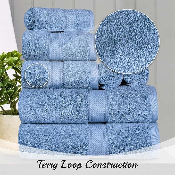 Superior Solid Egyptian Cotton Bath Towel Set, 30" x 55", Denim Blue, 2-Pieces