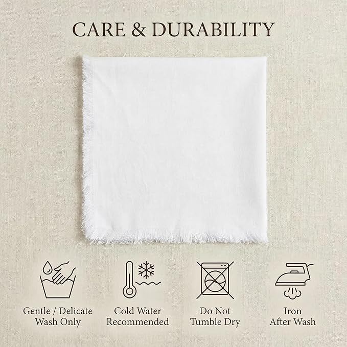 ACCENTHOME White Cotton Linen Napkin Set of 6 18x18 inch Dinner Napkins - Washable Soft Premium Hotel Quality Reusable Hemmed Edges Napkins Perfect Table Linens for Family Dinners, Weddings