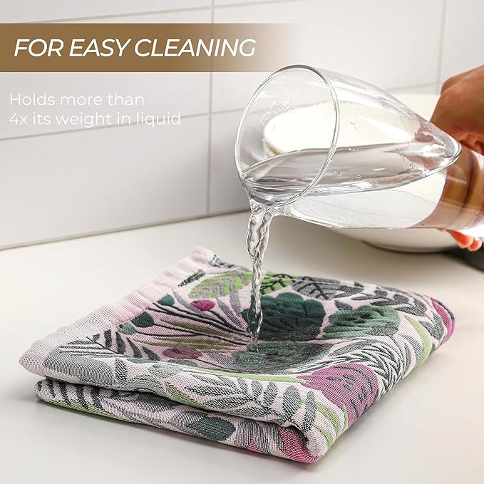 Kitchen Towels Set of 8 100% Cotton Hand Towels Dish Towels with Hanging Loop Absorbent Reusable for Cleaning Cute Design Home Decorative, Vintage Flower- 16x15 Inch