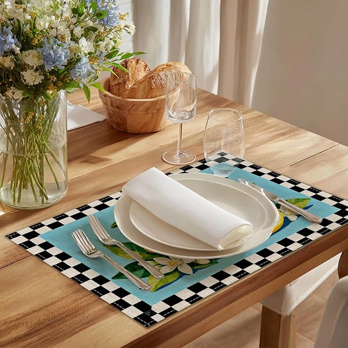HOMETITUTE Placemats Set of 4 12x18 inch Lemon Pattern Spring Table Mats for Dining Table Linen Placemats Farmhouse Decorations Kitchen Decor Desk Mat for Outdoor Home Party Kitchen Seasonal Dining