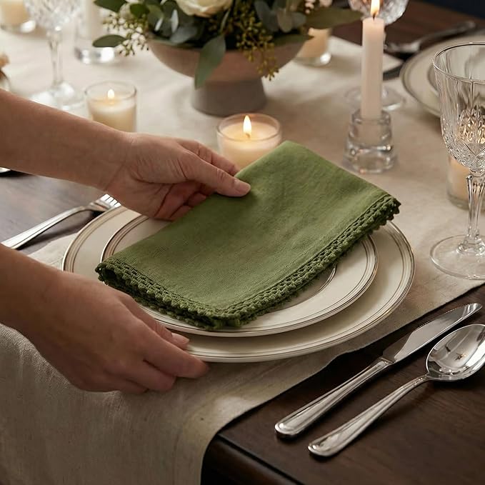 ACCENTHOME Olive Green Cloth Napkins Set of 12 18x18 inch Cotton Dinner Napkins - Washable Soft Premium Hotel Quality Reusable Napkins Perfect Table Napkins for Family Dinners, Weddings & Everyday Use