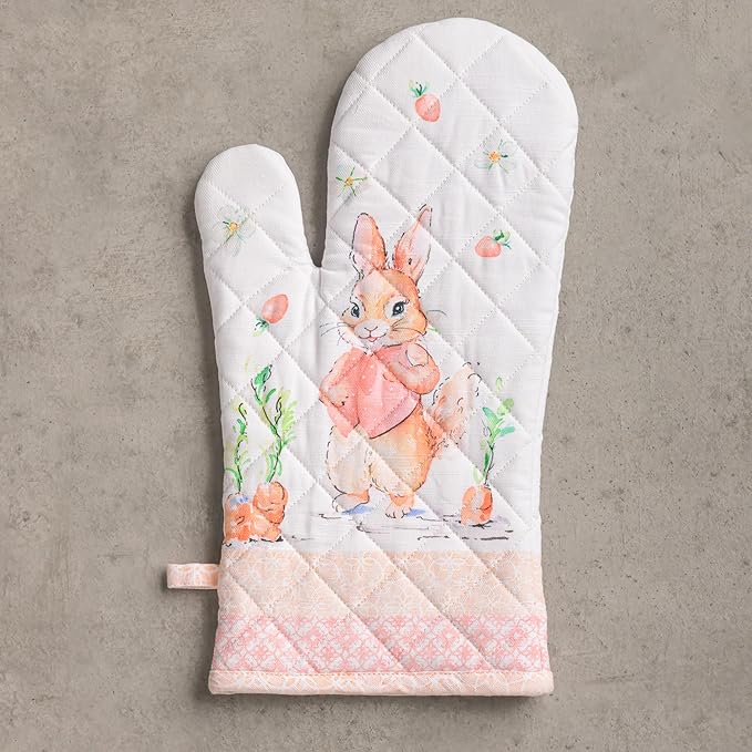 Maison d'Hermine Oven Gloves 100% Cotton Oven Mitt 7" x 13" with Loop Heat Resistant BBQ Cooking Gloves Baking Grilling Gifts for Mothers Day Spring/Summer (Pack of 1, Bunny Party)