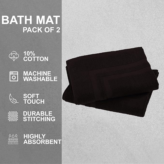 GOLD TEXTILES Premium Chocolate Brown Bath Mat - 2 Pack 22x34 Inches - Not a Bathroom Rug - 100% Ring Spun Cotton - Highly Absorbent & Non Slip Shower Bathroom Floor Mat Towel - Machine Washable