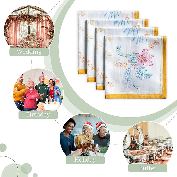 Maison d' Hermine Cloth Napkins Set of 4 100% Cotton Everyday Reusable Square Napkins Cloth Washable Dinner Wedding Restaurant Gifts for Mothers Day Spring/Summer (Paradise Island, 20" x 20")