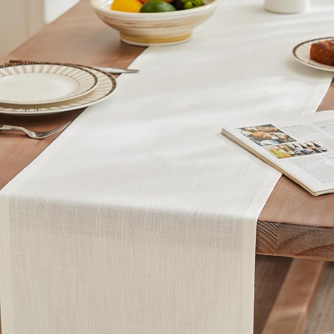 ZeeMart Rustic Cotton Linen Table Runner, 13x72 Inches Off White, Farmhouse Style Ivory Table Runners 72 Inches Long, Washable Kitchen Dining Table Decoration for Home Party Decor
