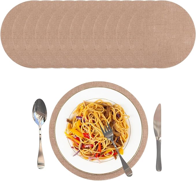 12 Pcs Natural Burlap Placemats, 11.8in Round Reusable Jute Table Mats Boho Natural Linen Table Mats Brown Circle Placemats for Wedding Party Farmhouse Decor Rustic Dinner Setting