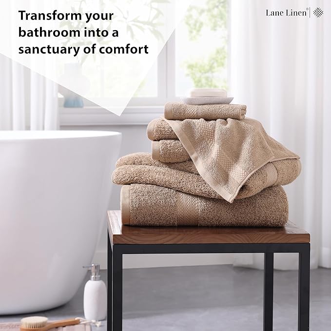 LANE LINEN 100% Cotton Towels Set - 6 Piece value pack - Soft, Absorbent & Durable - 2 Bath, 2 Washcloths, 2 Hand Towels for Bathroom - Ideal for Home, Spa & Gym - Quality You Can Trust - Taupe