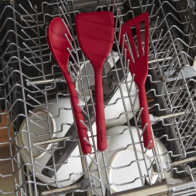 GreenPan Silicone Ladle, Soup Mixing Stirring Serving, Cooking Kitchen Utensil, Flexible Rubber Nonstick Cookware, Rigid Steel Core, Heat-Resistant, Anti-Slip Handle, BPA-Free, Dishwasher Safe, Red
