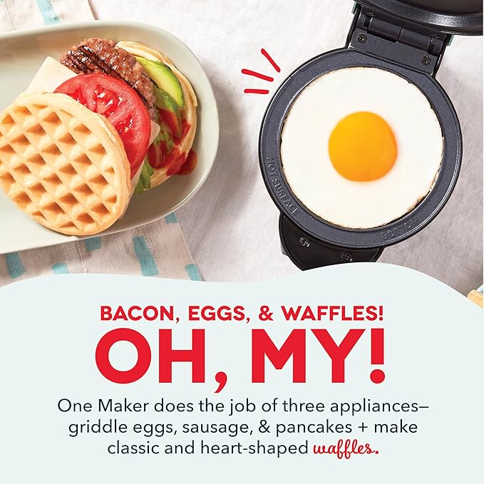 DASH Multimaker Mini System - Waffle Maker with Five 4” Removable Plates: Iron & Griddle, 3-in-1 Mini Waffle Maker for Kids and Families – Nonstick Surface, Just Add Batter (Red) (Pack of 4)