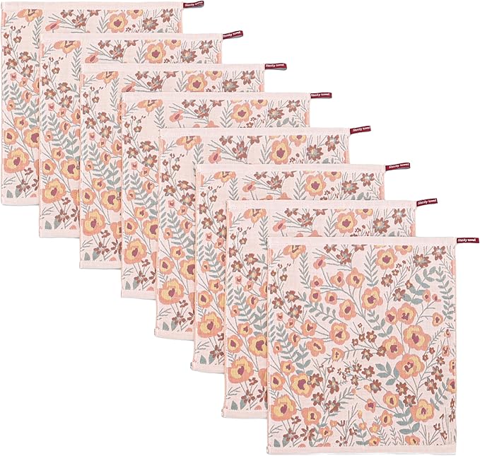 Kitchen Towels 100% Cotton Pack of 8, Highly Absorbent Quick Drying Super Soft Dish Towels for Kitchen with Hanging Loop Hand,Tea Towels 8 Pack,Floral Pattern- 16x15 Inch