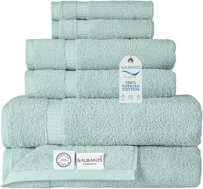 SALBAKOS 100% Turkish Cotton Bathroom Towel Set of 6 | Premium Quality Turkish Bath Towel Set for Gift | Experience Spa Comfort Every Day | Oeko-Tex, Made in Turkey (Seafoam Green, 6 Piece Towel Set)