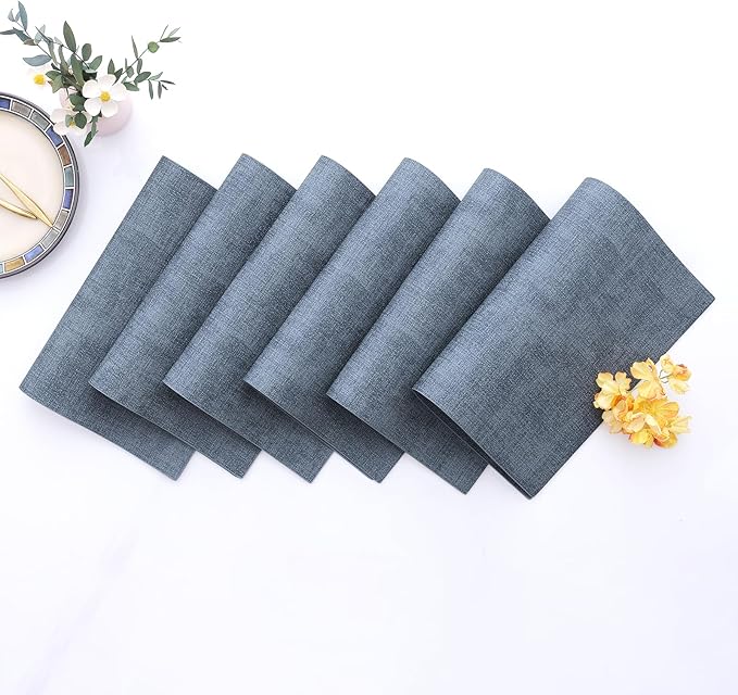 Homaxy Faux Leather Heat Resistant Placemats for Dining Table Set of 12, Waterproof Wipeable Washable PU Table Mats, Easy to Clean Anti-Slip Place Mats, 11.8" x 17", Blue