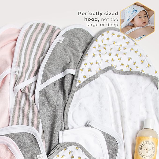 Burts Bees Baby Infant Hooded Towels Whale of a Tale Organic Cotton, Unisex Bath Essentials and Newborn Necessities, Soft Nursery Towel with Hood Set, 2-Pack Size 29 x 29 Inch