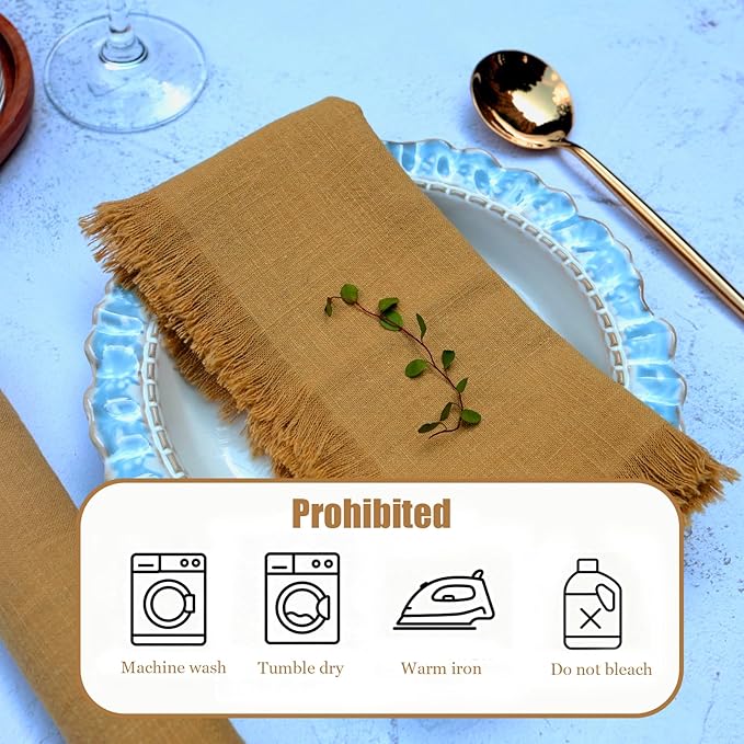 Cotton Blend Fringe Cloth Napkins - Crinkle Gauze Dinner Napkins, Reusable & Washable Table Napkins, 17" x 17" (43 x 43 cm), Multiple Colors, 12/24/48/100 Pack (12, Yellow)