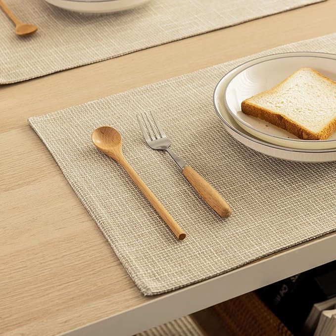 Kevin Textile Table Mats Set of 4 Heat Resistant Washable Placemats for Parties Buffet Dinner, 13 x 19 inches, Light Beige