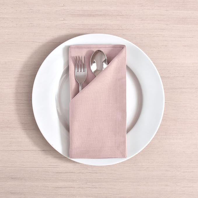 FINGERCRAFT Dinner Cloth Napkin Cotton Linen Blend 12 Pack Natural Premium Quality Mitred Corner for Every Day Use Pre Shrunk and Good Absorbency 18x18 in Easter Color Dusty Pink