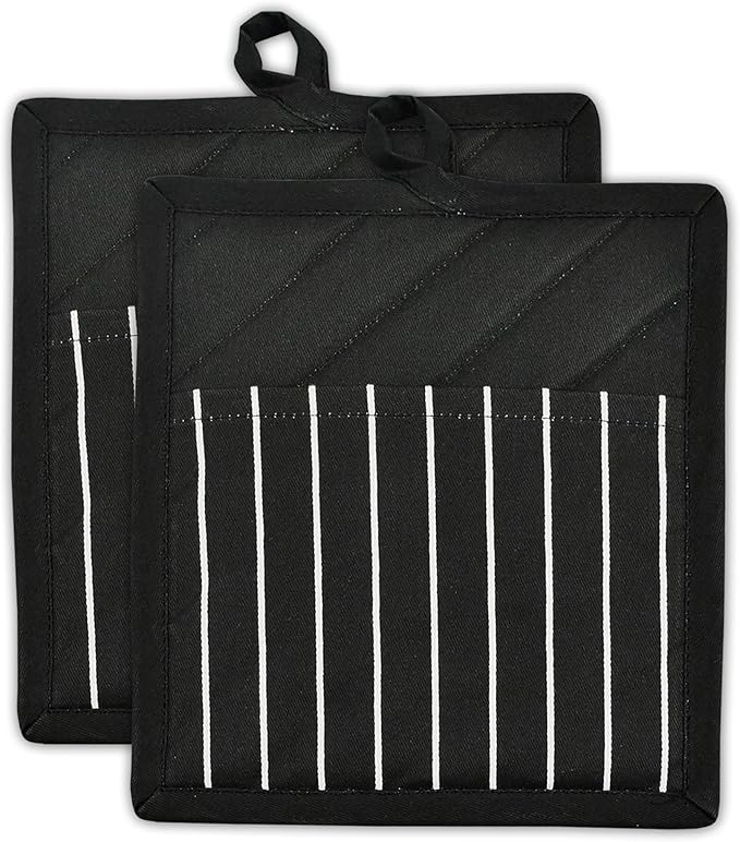 Professional and Commercial Grade, Chef Stripe Kitchen, Potholders, Black
