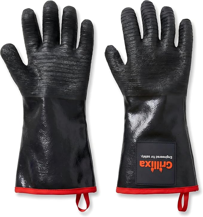932°F Heat Resistant BBQ Gloves, 14-Inch Waterproof Neoprene Grill Gloves, Oil & Slip Resistant with Cotton Lining, for Oven, Smoker, Fire Pit, Rotisserie and BBQ Cooking