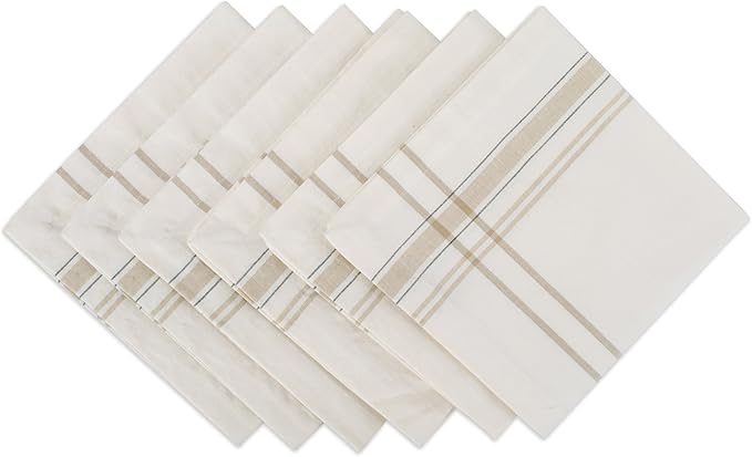 DII French Stripe Tabletop Collection Farmhouse Style Dining Table Linen Napkin Set, 20x20, White Chambray, 6 Piece