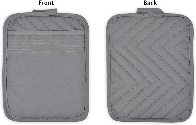DII Heat Resistant Quilted Cotton Pot Holder Set, Designed with Space to Personalize Allowing a Customized Design, 7x9, Gray, 3 Count