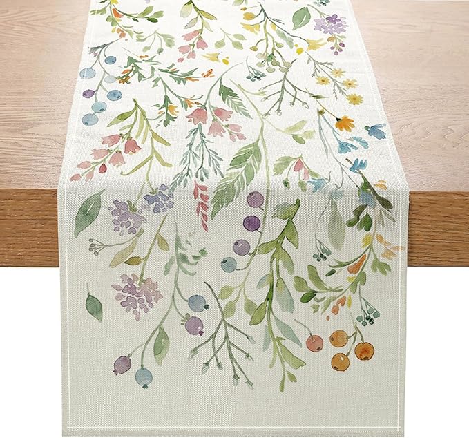 ONFAON Spring Table Runner,Wildflowers Floral Seasonal Summer Kitchen Dining Table Decoration for Home Party Decor 13x72 Inch