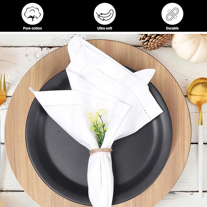 Homidate Cotton Cloth Dinner Napkins Set of 12 – 18x18 White with Hemstitched Mitered Corners – Machine Washable Fabric Napkins for Weddings, Dinner Parties & Table Decorations